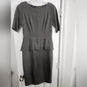 Elegant Olive Green / Gray Peplum Dress Lafayette 148